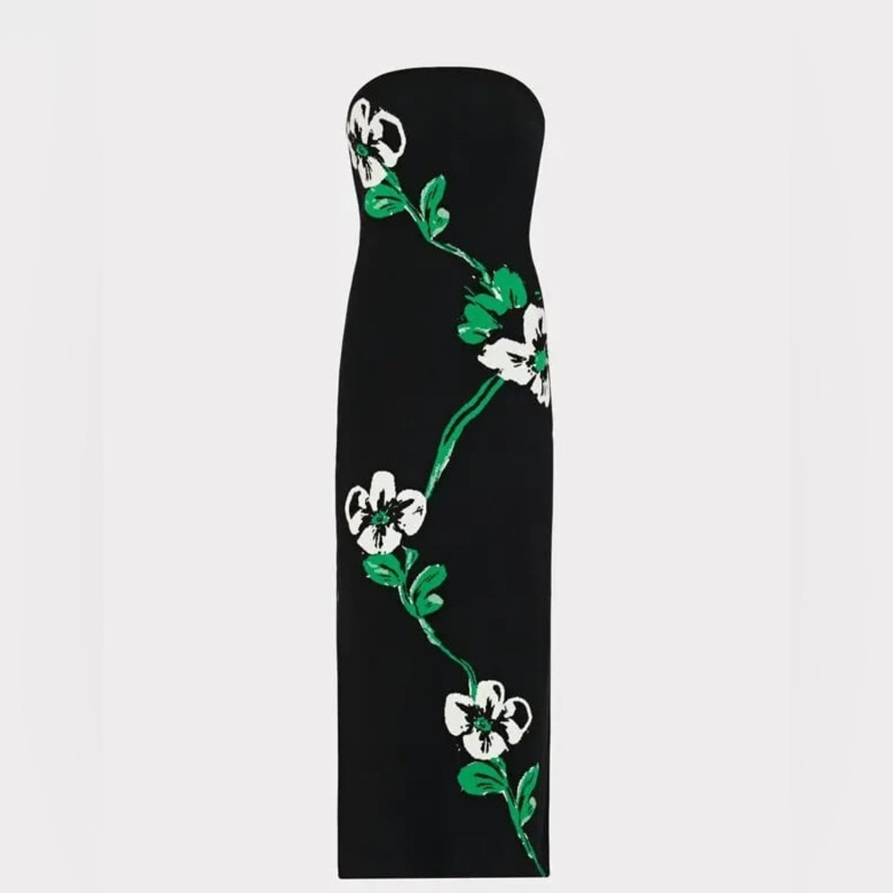 Milly Knit Dress Green and White Floral Detail. NWOT. Sold out in stores.